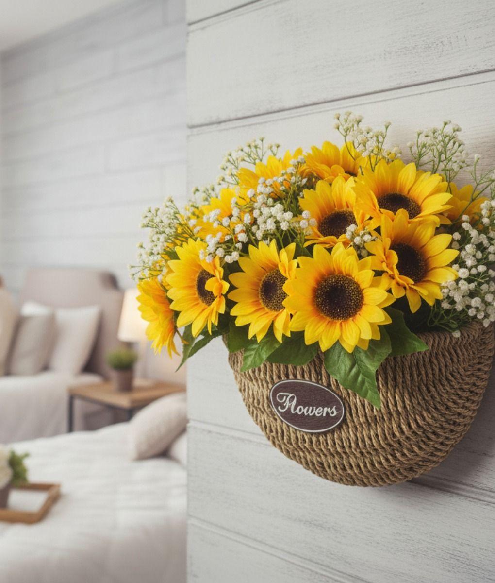 Florero Decorativo Cesta Tejida Colgante Rústico Pared Jhn-5