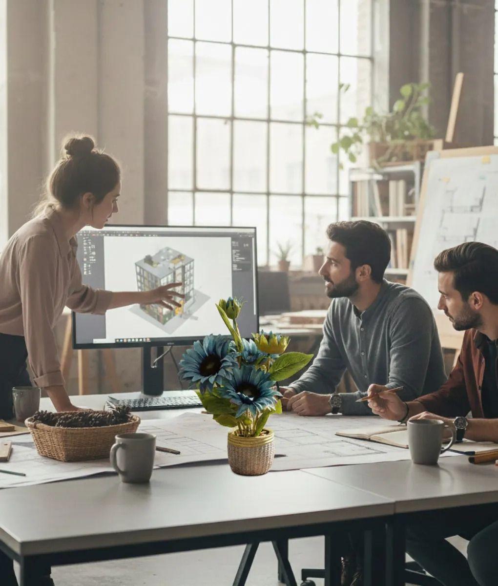 Planta Artificial Decorativa Girasoles Acabado Artesanal Jhn-2