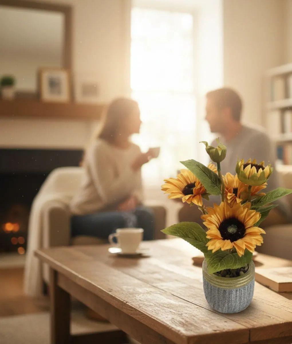 Planta Artificial Decorativa Girasoles Acabado Artesanal Jhn-3