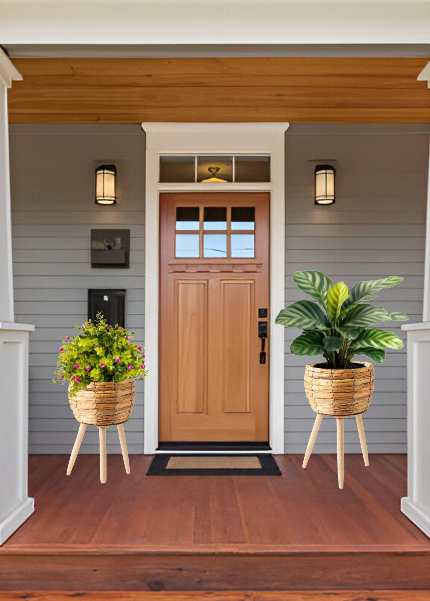 Set Macetas Decorativas Tejido Paja Plantas Flores Jhn-7