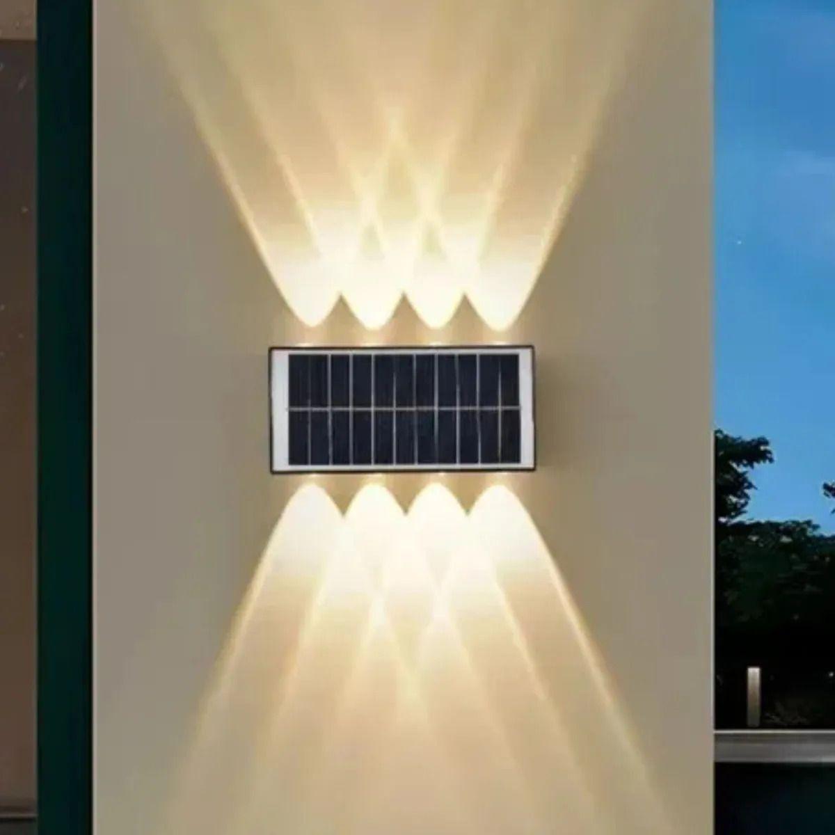 Lámpara Solar Pared Led 8 Focos Exterior Luz Cálida ALJ-7