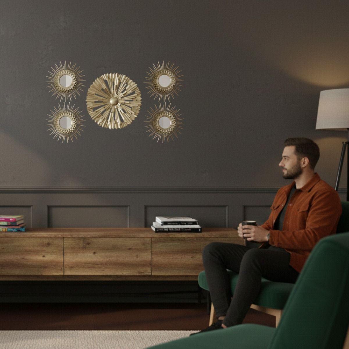 Set 5 Pza Espejo Decorativo Pared Adorno Mural Solar Jhn-4