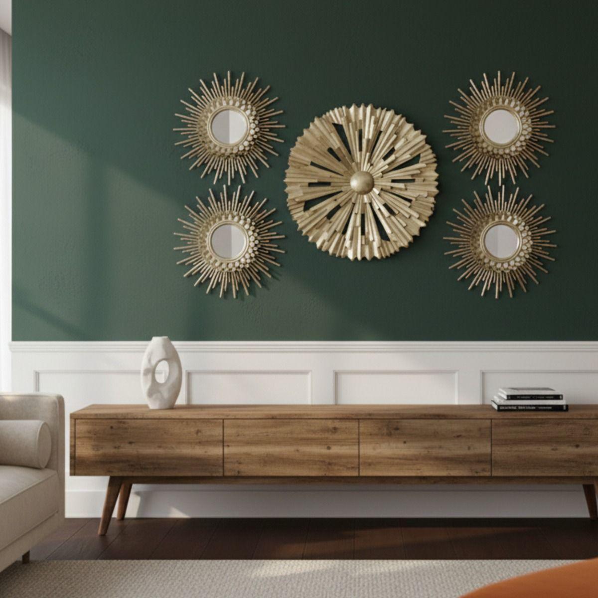 Set 5 Pza Espejo Decorativo Pared Adorno Mural Solar Jhn-5