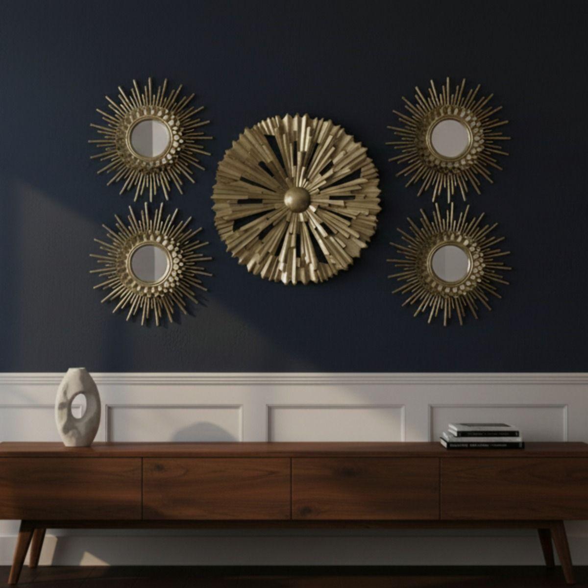 Set 5 Pza Espejo Decorativo Pared Adorno Mural Solar Jhn-8