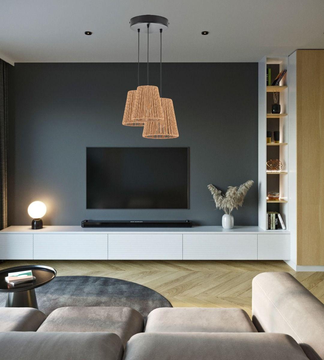 Lámpara Techo Colgante 3 Luces Tejida Estilo Bohemio Jhn-5