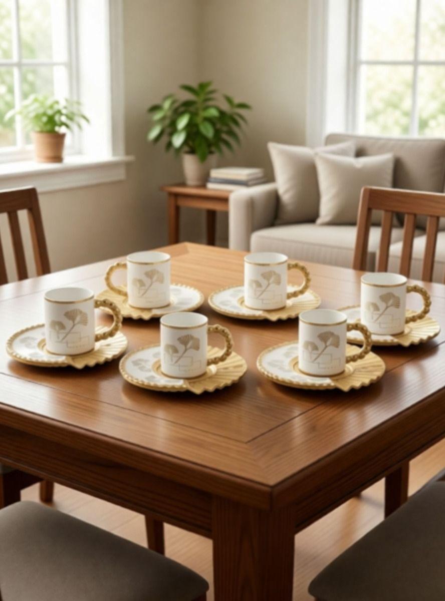 Juego Vajilla Set 6 Tazas Café Plato Decorado Adorno Jhn-7