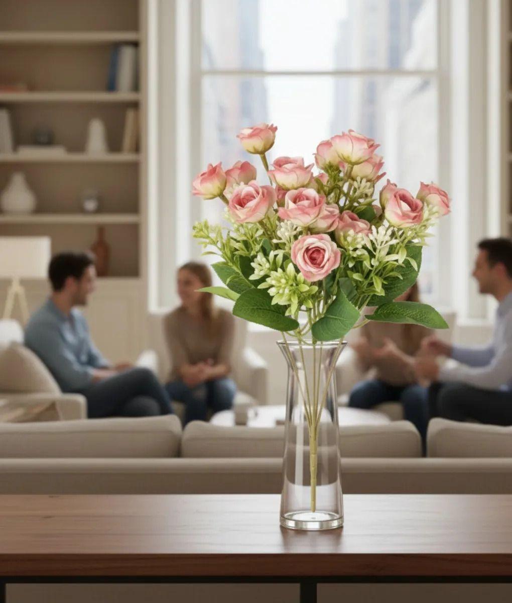 Set 3 Flores Artificiales Rosas Decorativa Ramo Belleza Jhn-3