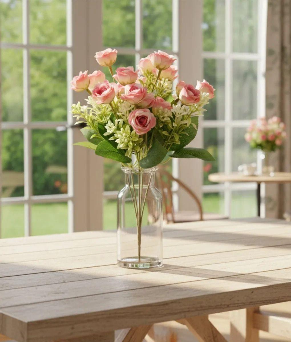 Set 3 Flores Artificiales Rosas Decorativa Ramo Belleza Jhn-8