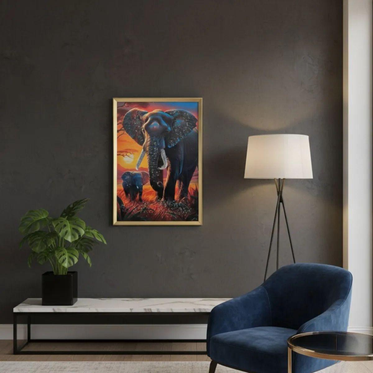 Cuadro Decorativo Elefante Moderno Paisaje Atardecer Jhn-6