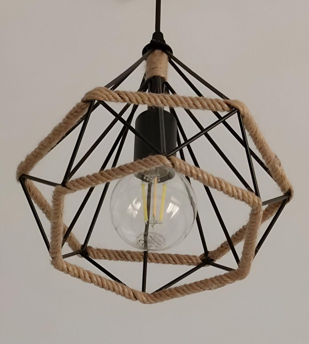 Lámpara Colgante Vintage Metal Industrial Cuerda Cáñamo Jhn-9