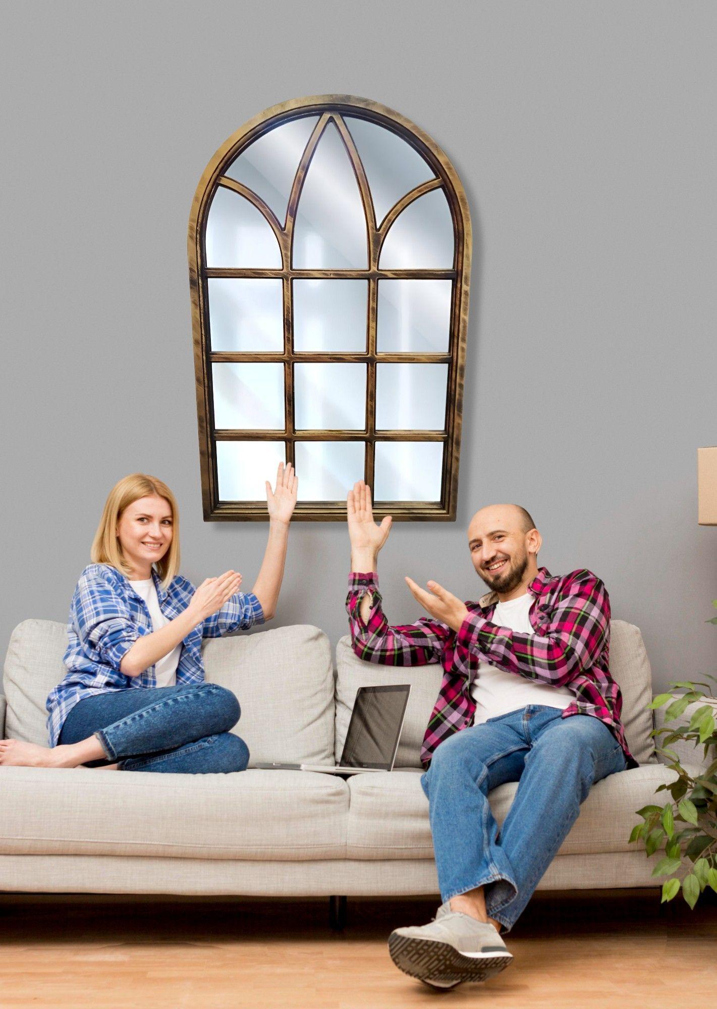 Espejo Decorativo Dorado Envejecido Ventana Catedral Jhn-3