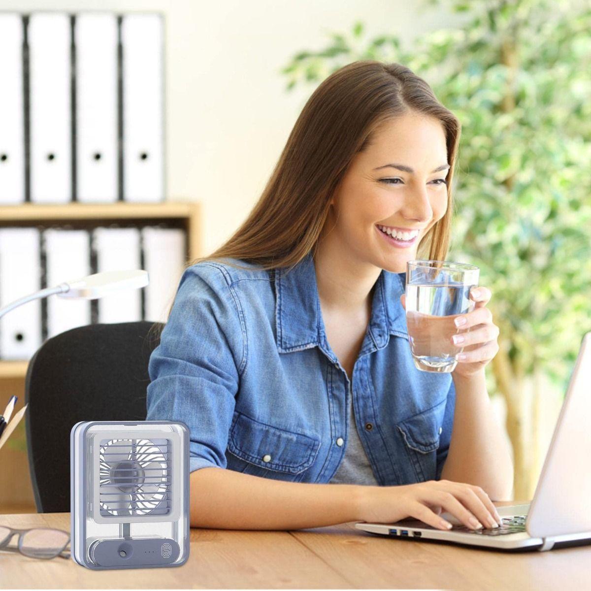 Mini  Enfriador Ventilador Ambiente Portátil Luz Led Recargable Lau-7