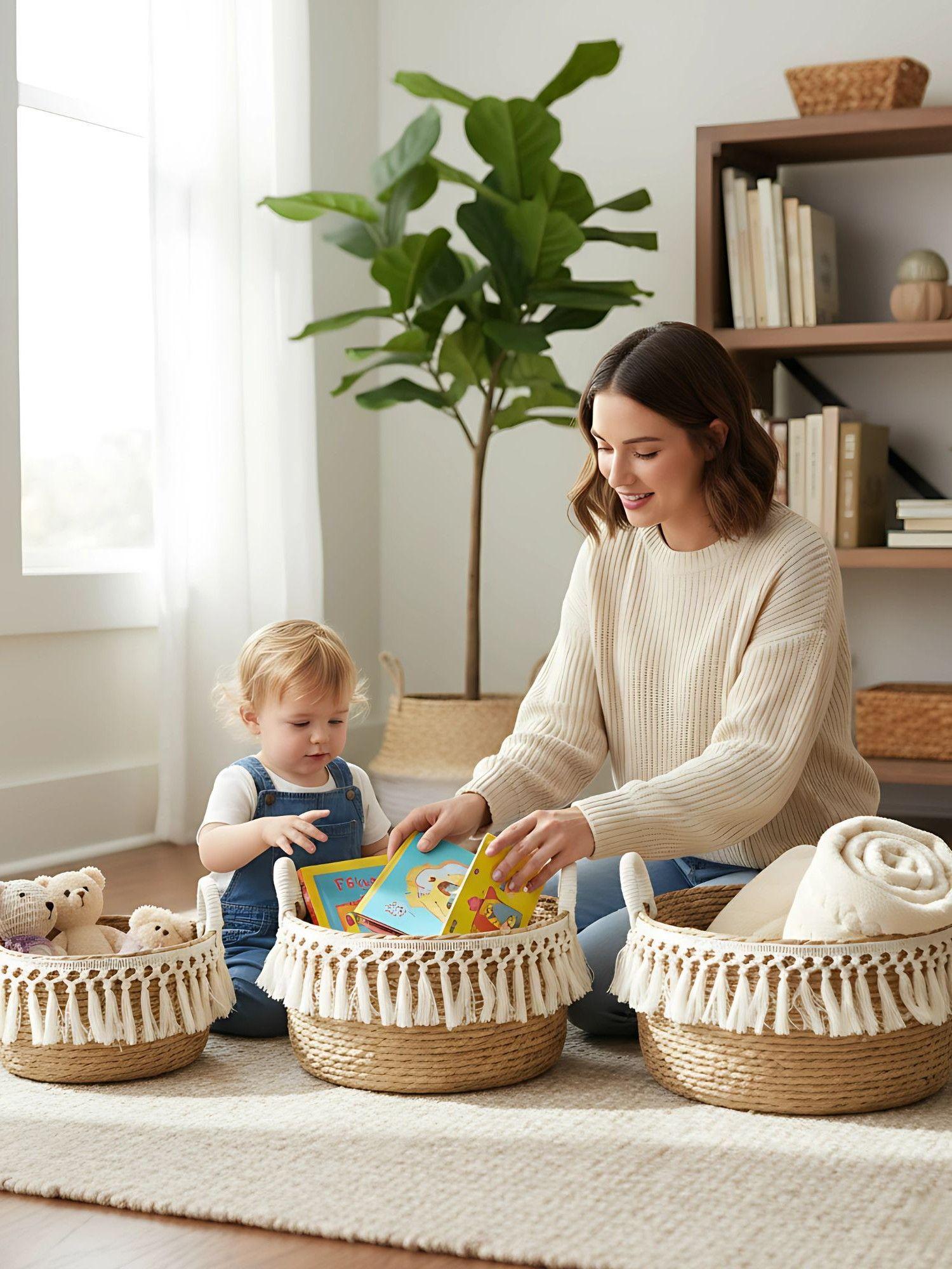 Set 3 Canastos Decorativos Almacenamiento Natural Hogar Jhn-2