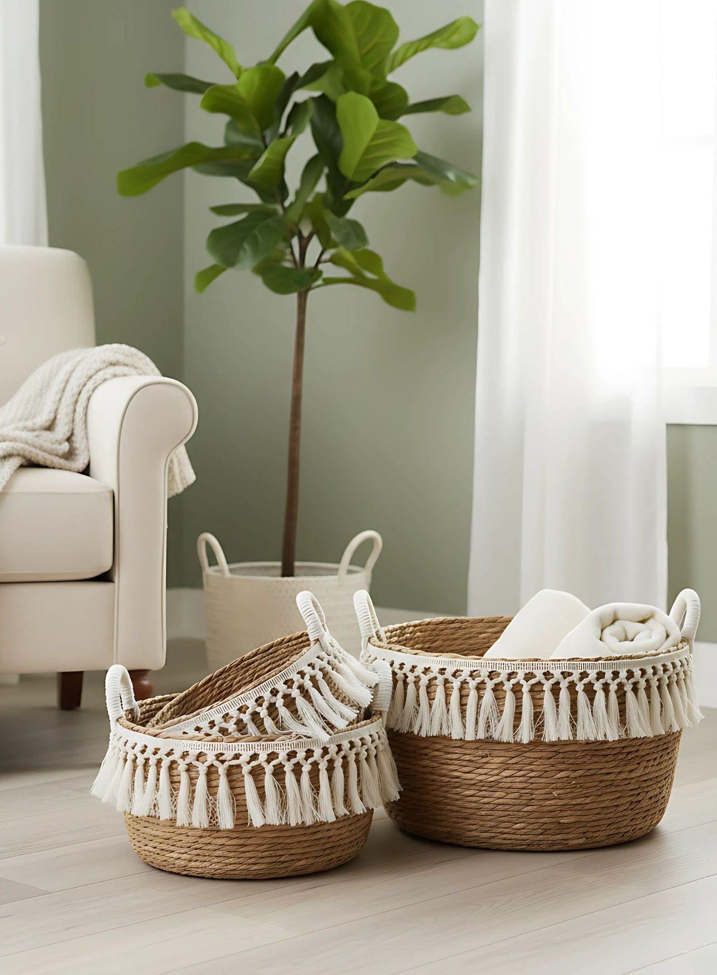 Set 3 Canastos Decorativos Almacenamiento Natural Hogar Jhn-6