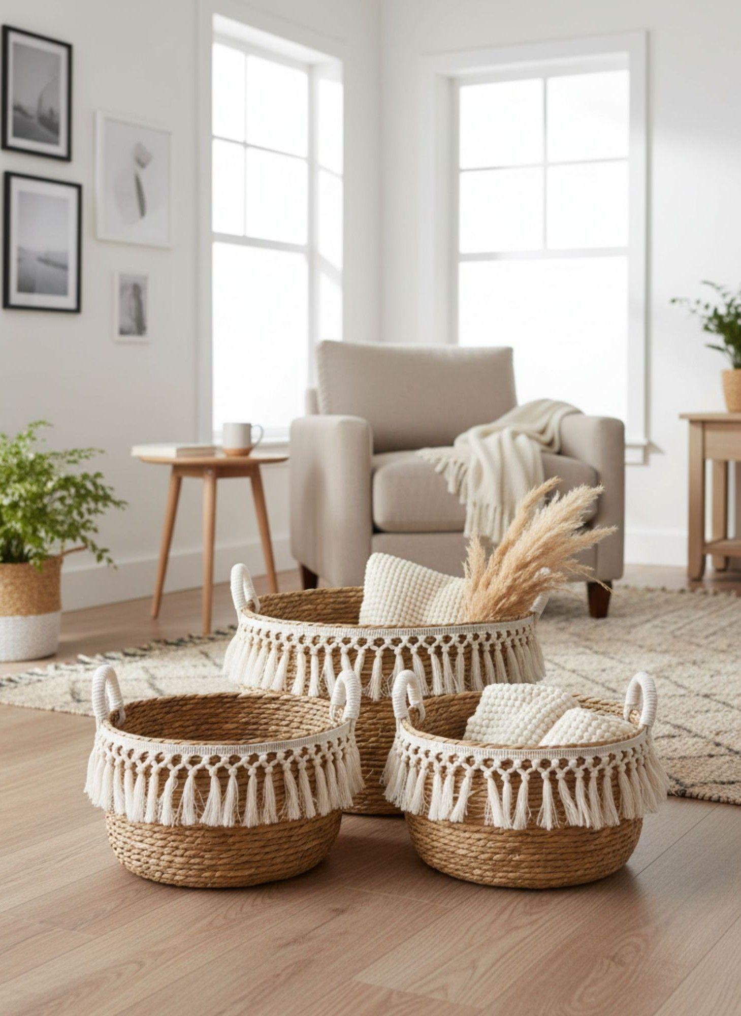 Set 3 Canastos Decorativos Almacenamiento Natural Hogar Jhn-7