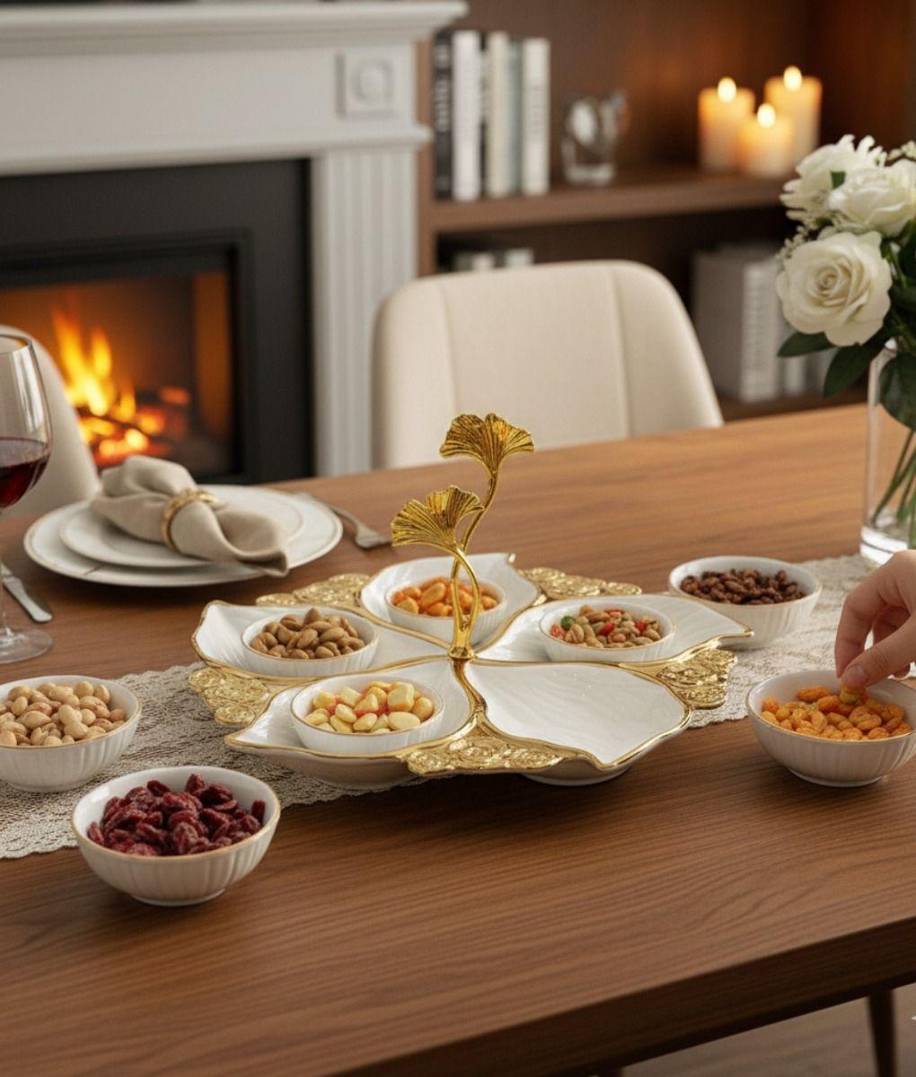 Bandeja Decorativa Centro Mesa Flor Imperial Ginkgo Jhn-9