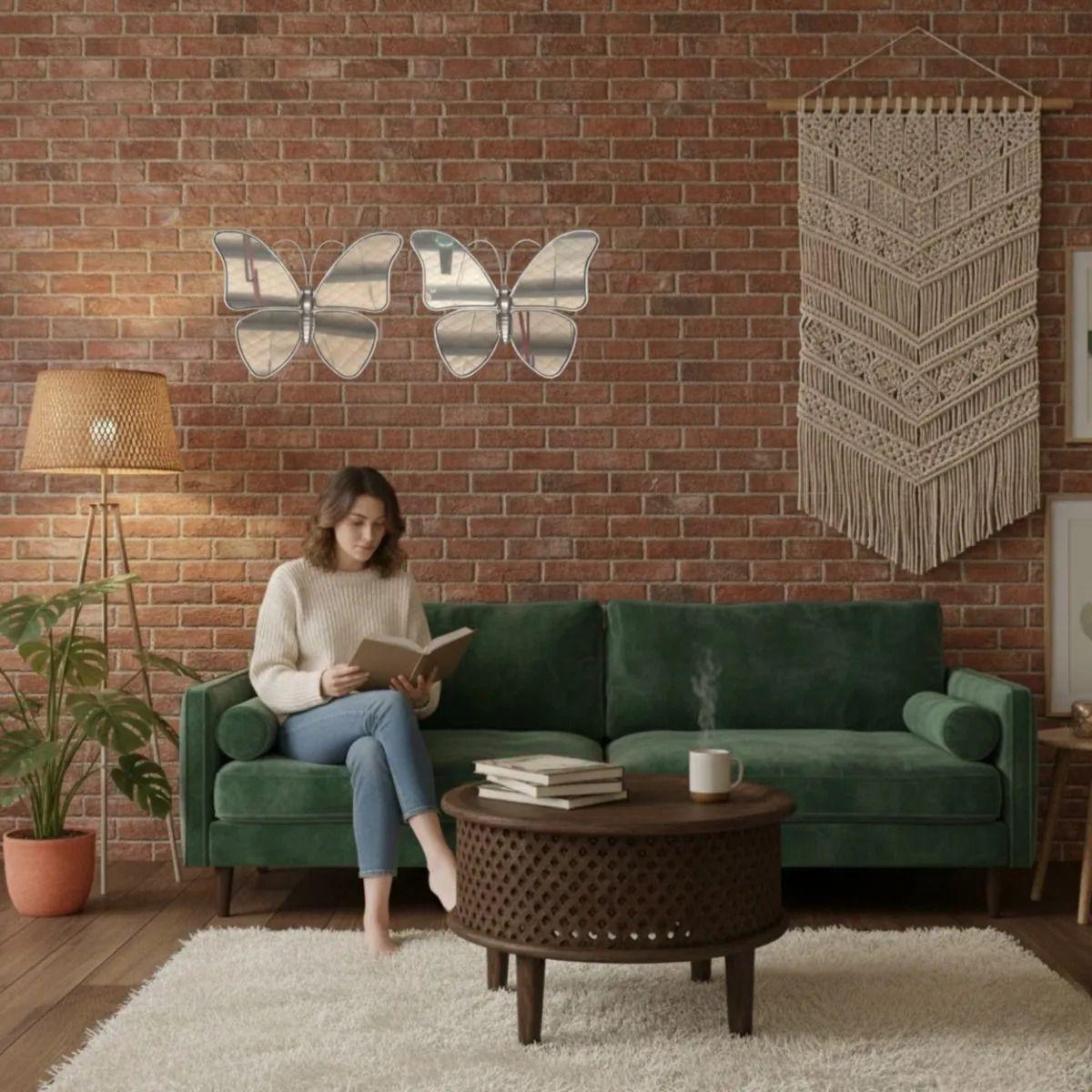 Set 2 Espejo Decorativo Pared Forma Mariposa Moderna Jhn-3