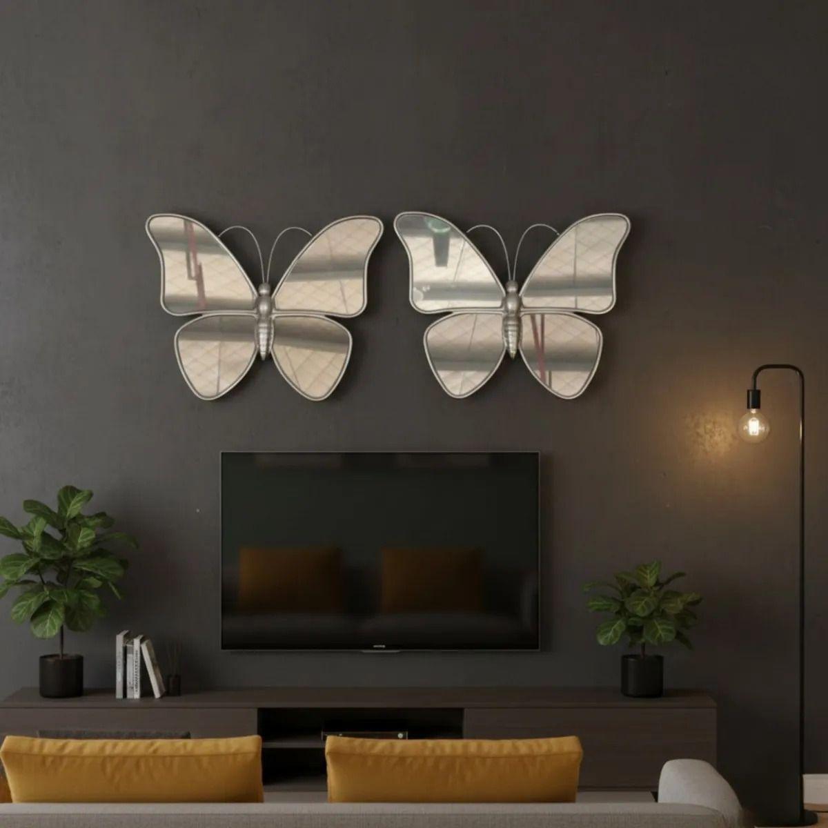 Set 2 Espejo Decorativo Pared Forma Mariposa Moderna Jhn-8