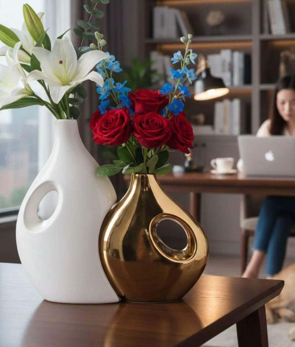 Juego 2 Florero Decorativo Diseño Ergonómico Abstracto Jhn-5