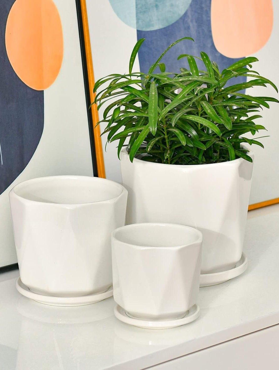 Macetas Blancas Agujeros Drenaje 3 piezas Jhn-2