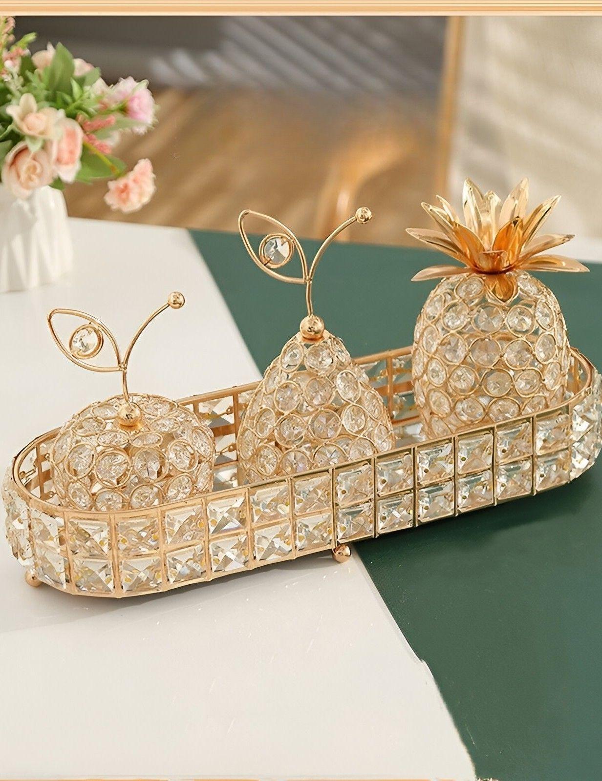 Bandeja Almacenamiento Decorativa Ovalada Dorada Jhn-3