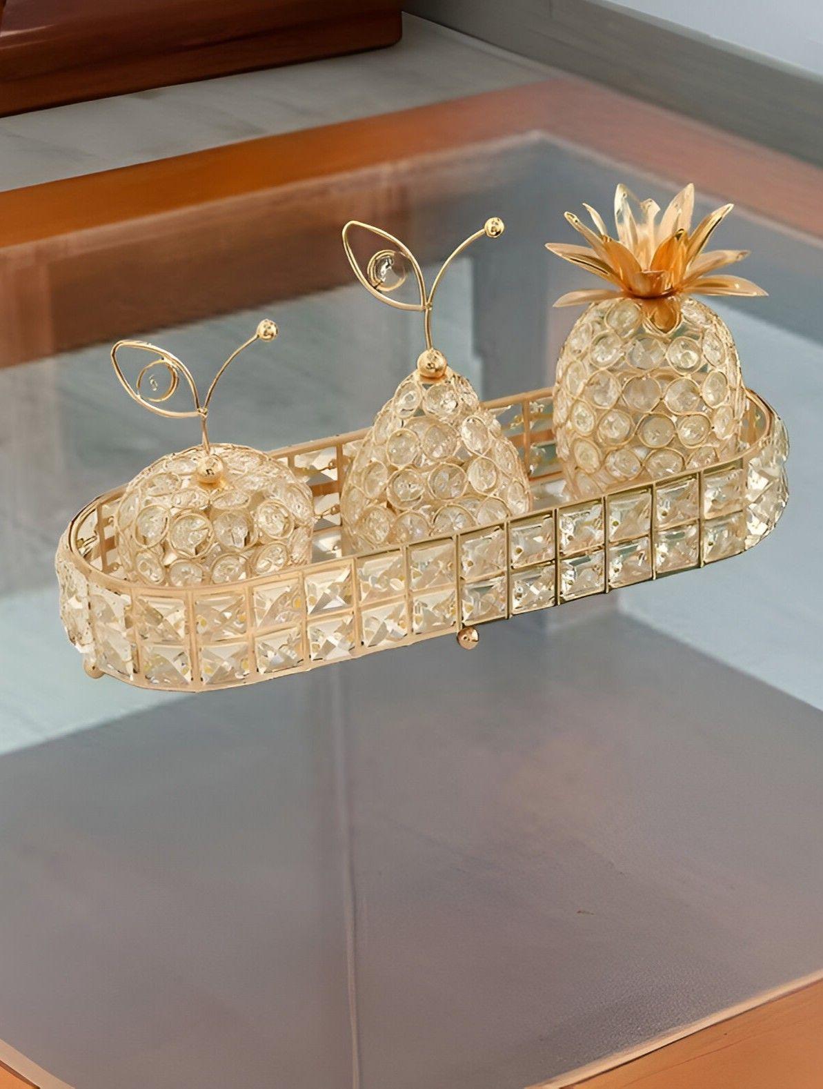 Bandeja Almacenamiento Decorativa Ovalada Dorada Jhn-4