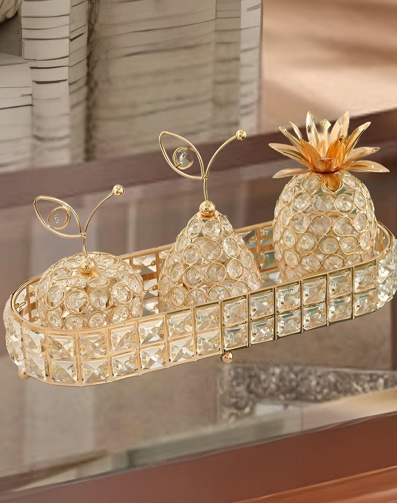 Bandeja Almacenamiento Decorativa Ovalada Dorada Jhn-5