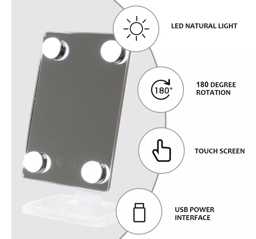 Espejo Tocador Led Giratorio Mesa Mini Belleza Rondon-7