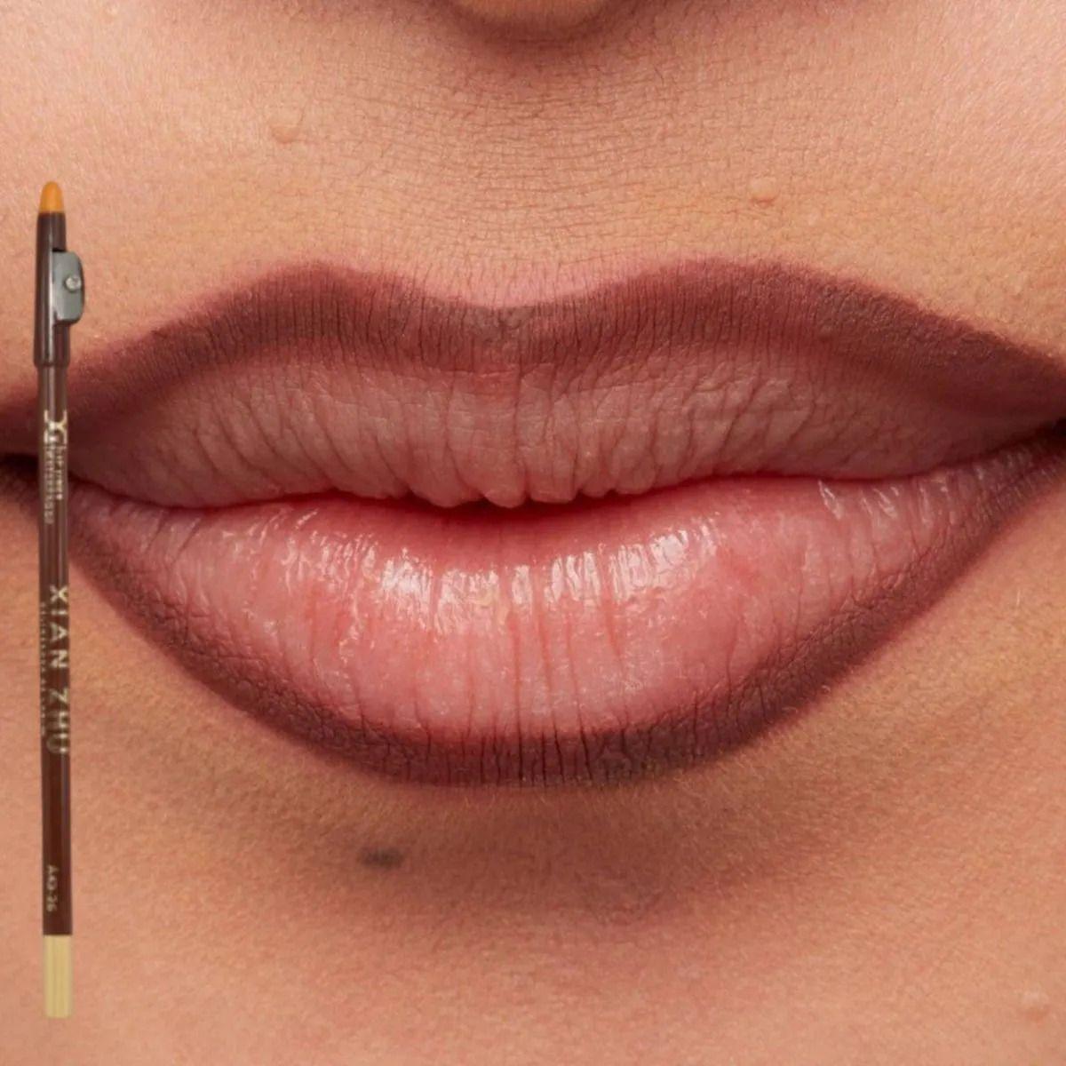 Paq 12 Lápices Delineadores Labiales Café Sacapuntas ALJ-4