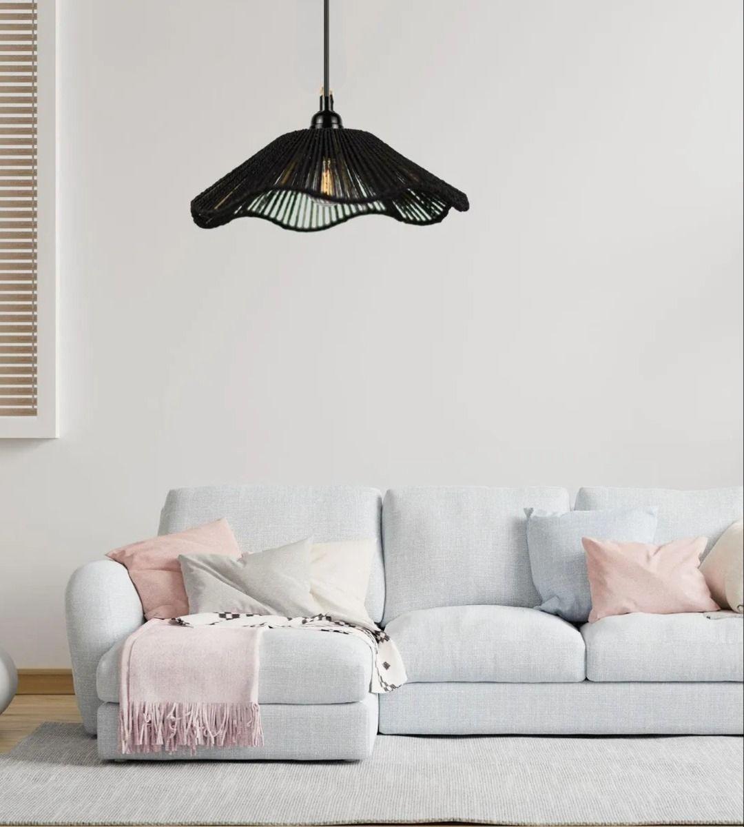 Lámpara Techo Colgante Negra Tejida Bohemio Natural Jhn-6