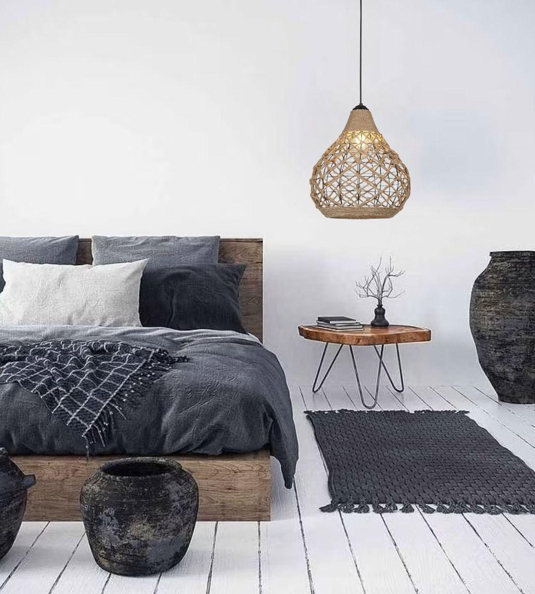 Lámpara Colgante Bohemio Vintage Tejida Cáñamo Techo Jhn-7