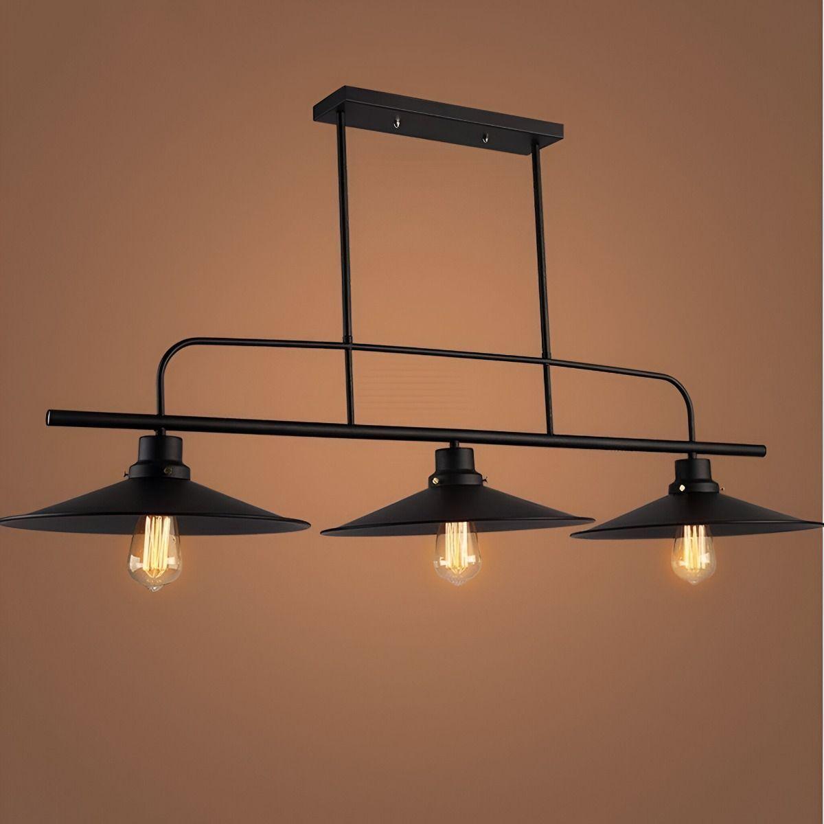 LÁMPARA COLGANTE Vintage Campanas Negras LED Triple cabezal-7
