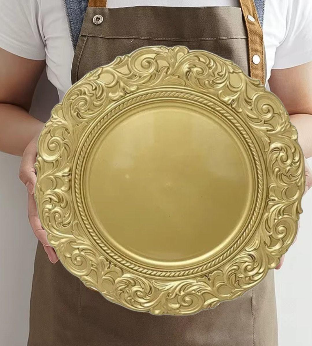 Set 3 Plato Base Borde Relieve Decorativo Elegante Jhn-2