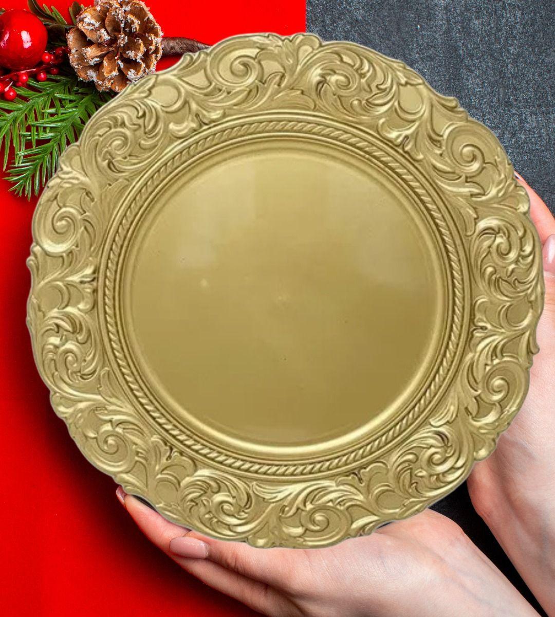 Set 3 Plato Base Borde Relieve Decorativo Elegante Jhn-3