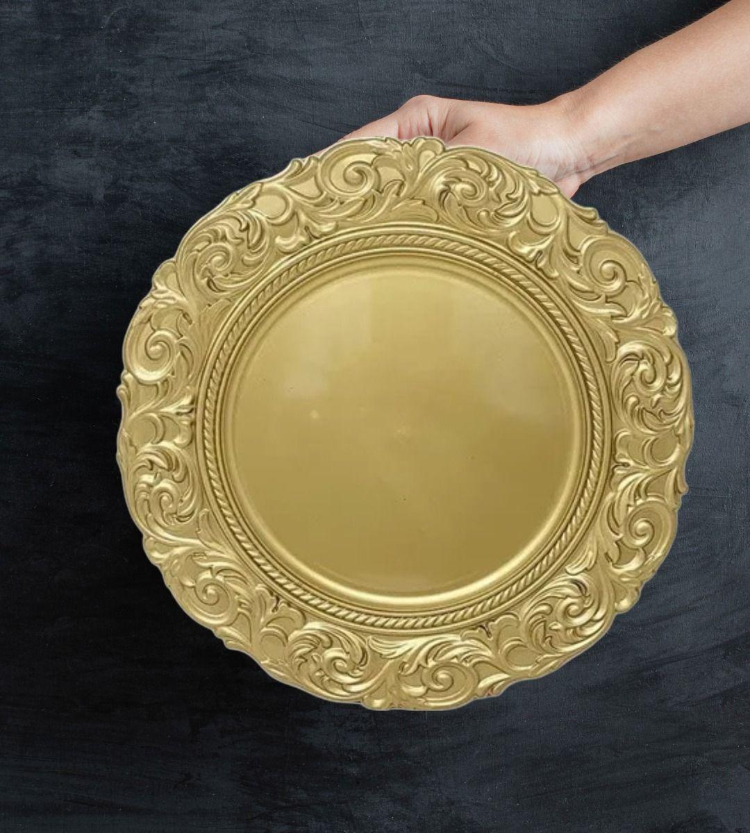 Set 3 Plato Base Borde Relieve Decorativo Elegante Jhn-5