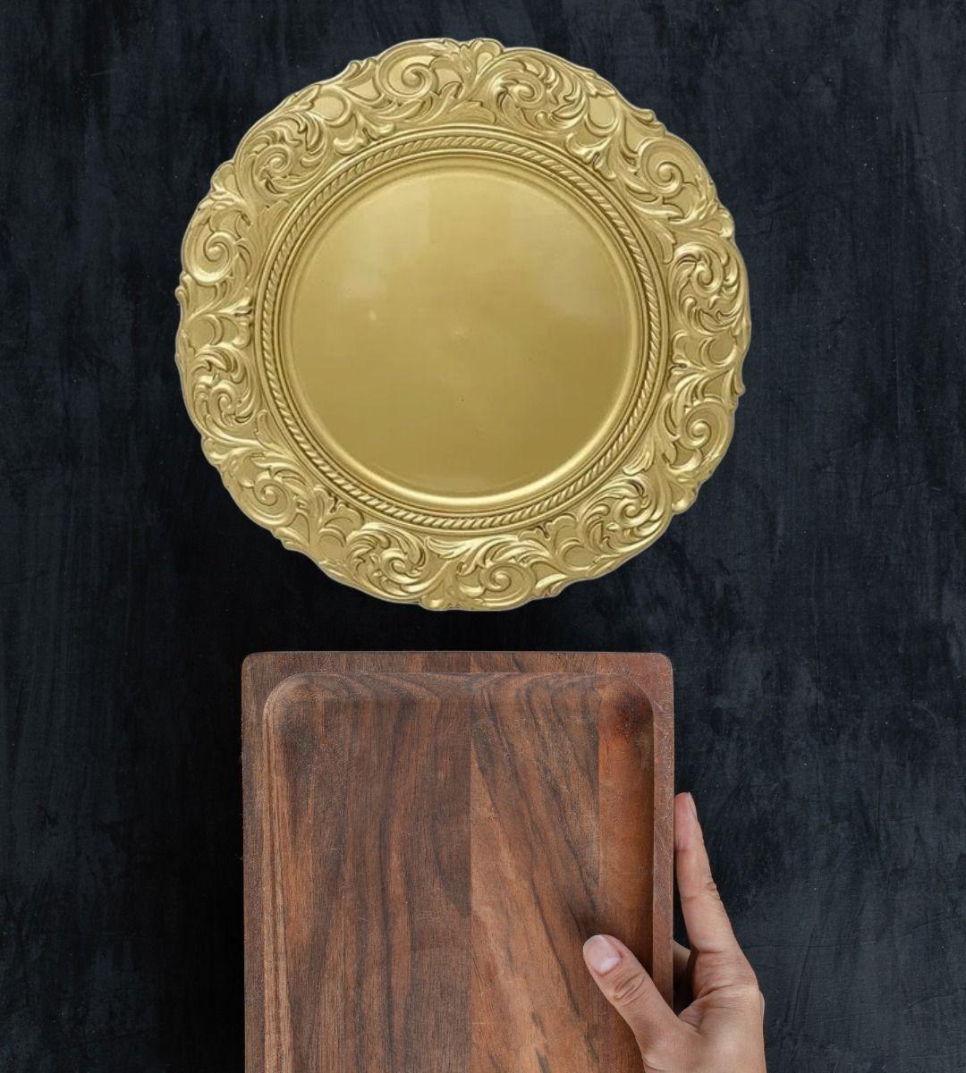 Set 3 Plato Base Borde Relieve Decorativo Elegante Jhn-9