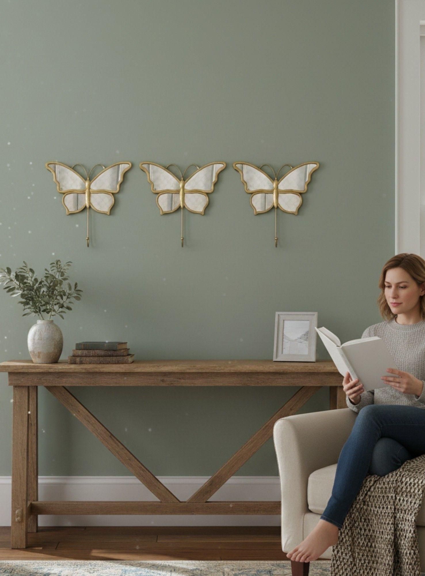 Set 3 Espejo Decorativo Mariposa Adorno Pared Hogar Jhn-3