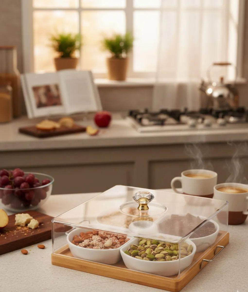 Juego Soporte Organizador Snacks Base Bambú 4 Espacio Jhn-5