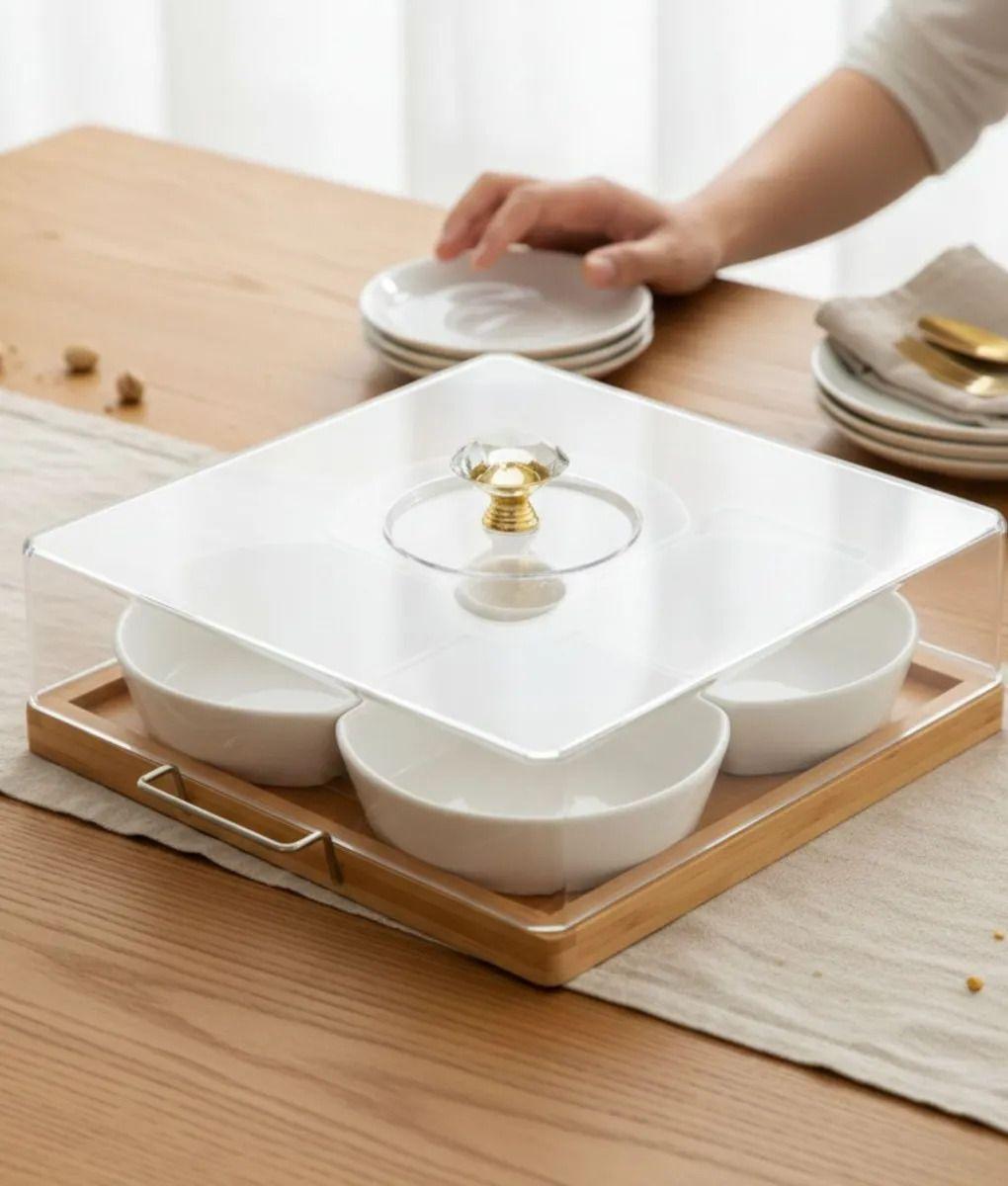 Juego Soporte Organizador Snacks Base Bambú 4 Espacio Jhn-7