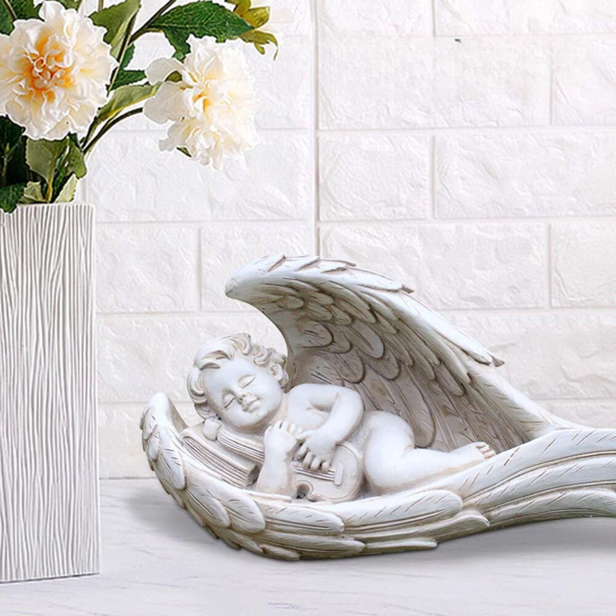 Set de 2 Estatua Decorativa Ángel Durmiendo Querubín Jhn-5
