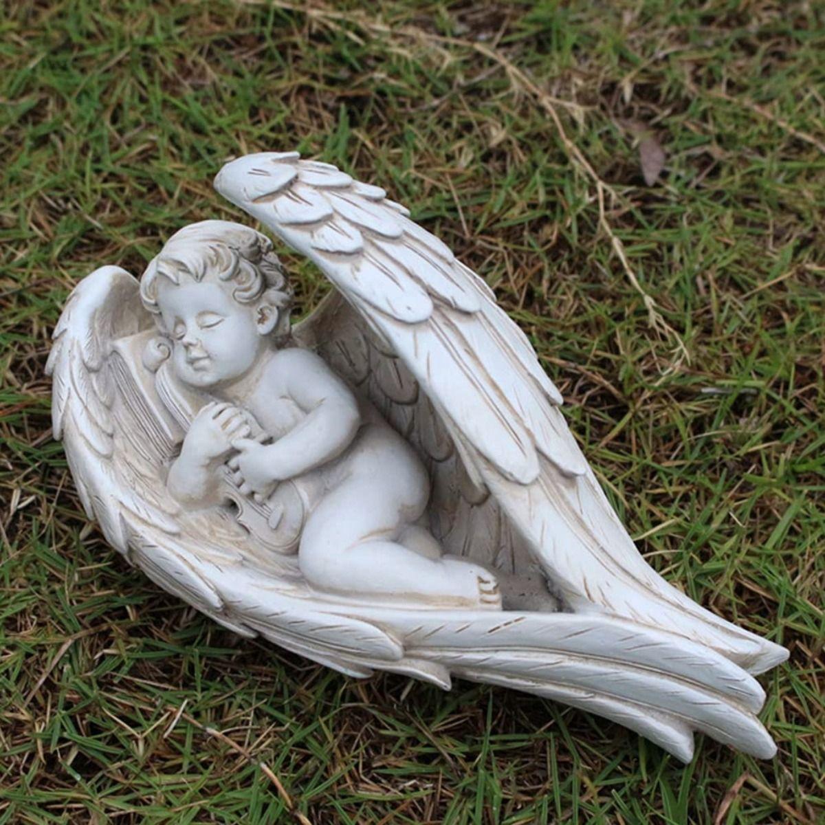 Set de 2 Estatua Decorativa Ángel Durmiendo Querubín Jhn-6