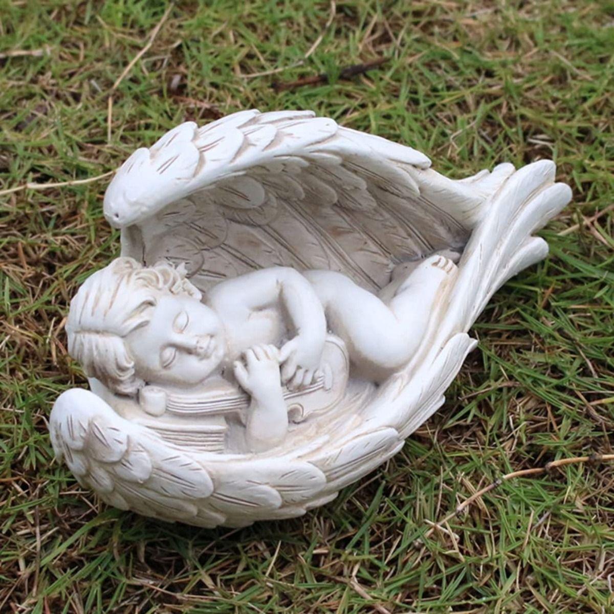 Set de 2 Estatua Decorativa Ángel Durmiendo Querubín Jhn-7