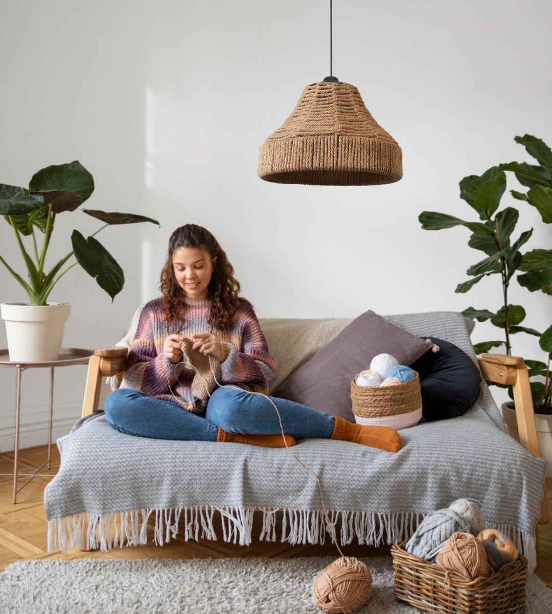 Lámpara Colgante Techo Fibra Natural Elegante Decoración Jhn-4
