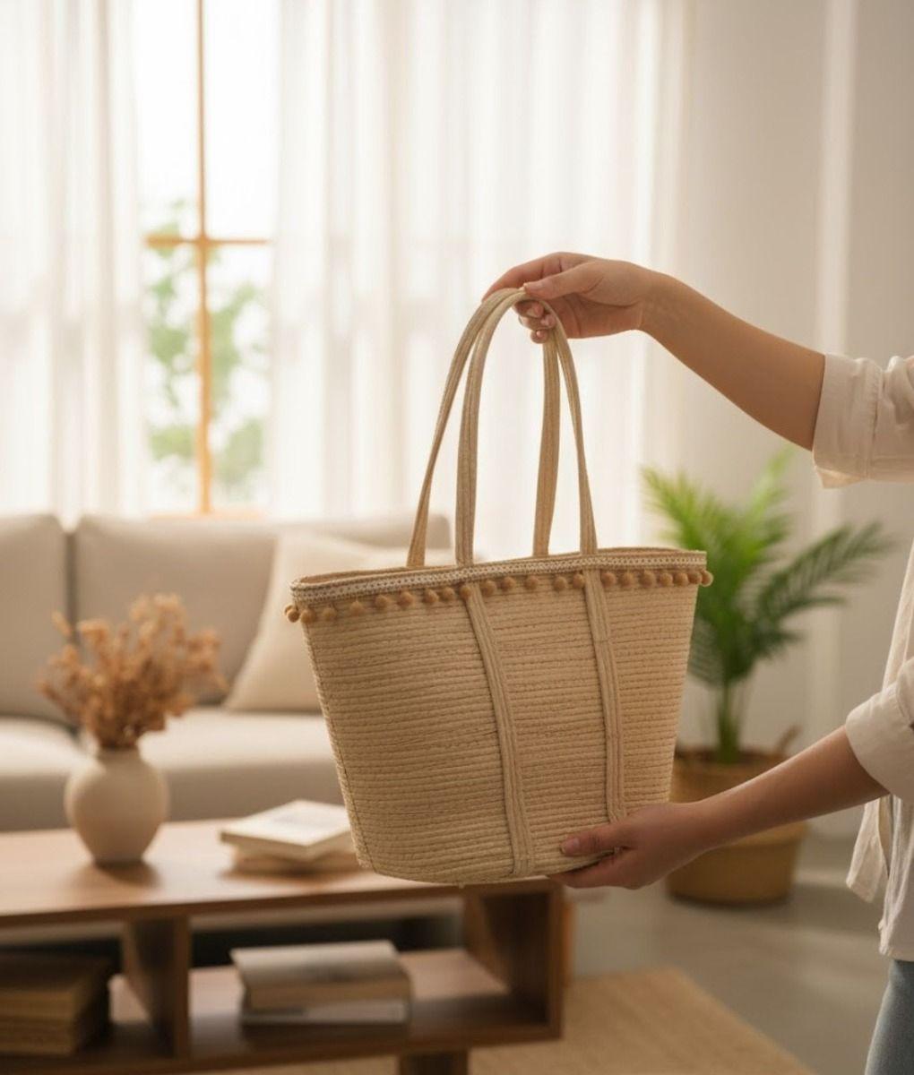 Cartera Moderna Bolso Casual Pompones Asas Largas Jhn-4