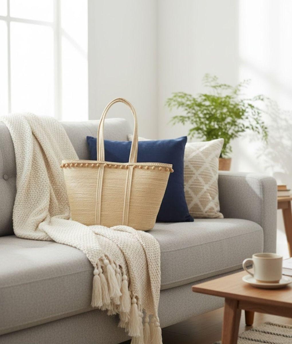 Cartera Moderna Bolso Casual Pompones Asas Largas Jhn-7