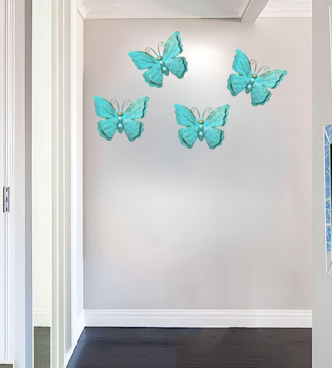 Set Decoración Pared Mariposa 3D Arte Estatua Turquesa Jhn-6