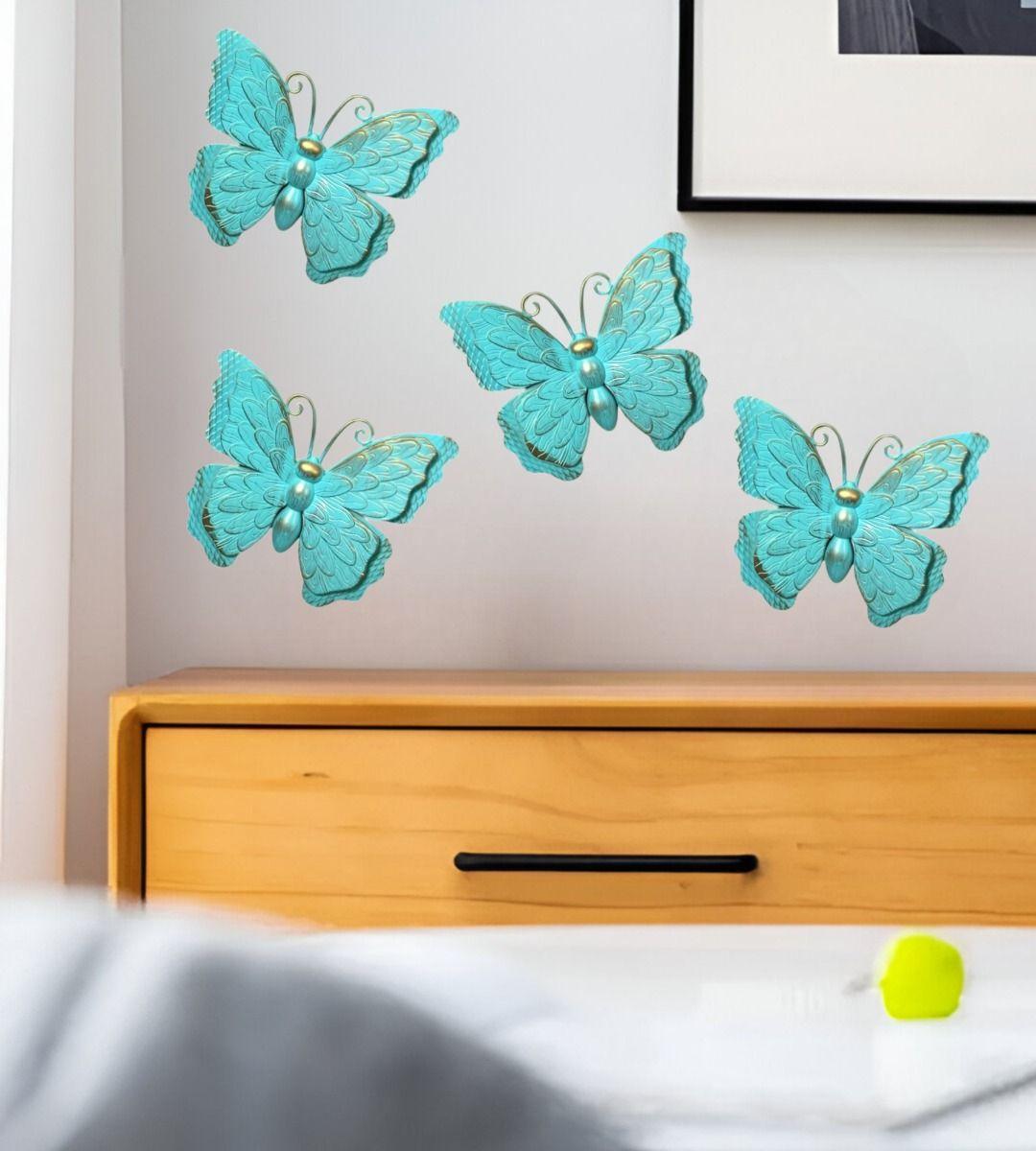 Set Decoración Pared Mariposa 3D Arte Estatua Turquesa Jhn-7