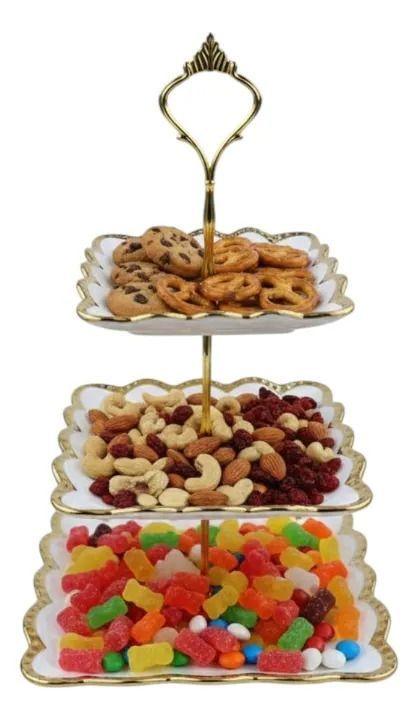 Bandeja Decorativa Servir Tres Niveles Bordes Ondulados Jhn-2