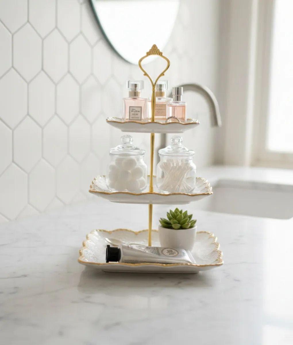 Bandeja Decorativa Servir Tres Niveles Bordes Ondulados Jhn-9