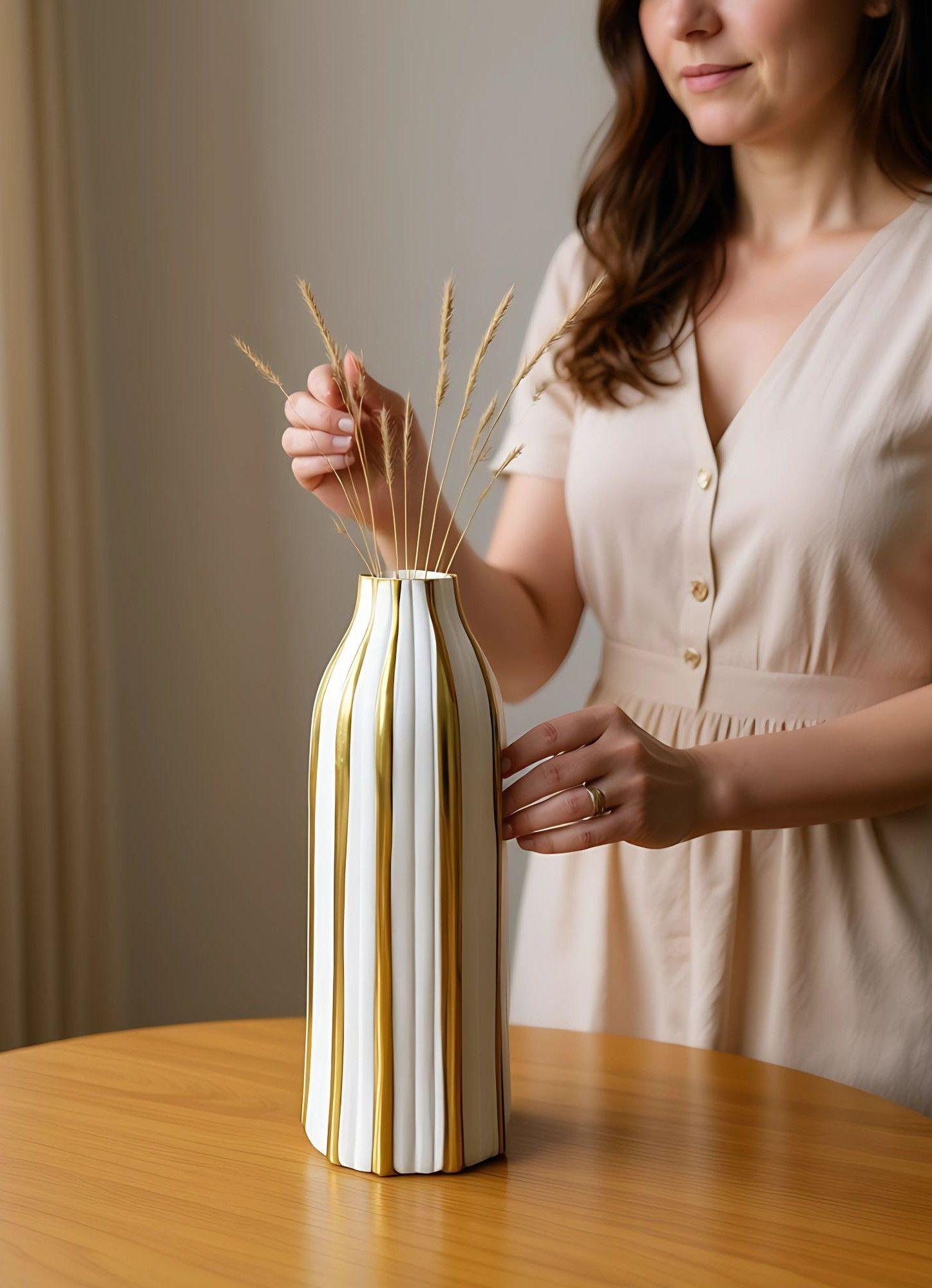 Florero Decorativo Rayas Moderno Versátil Hogar Jhn-2